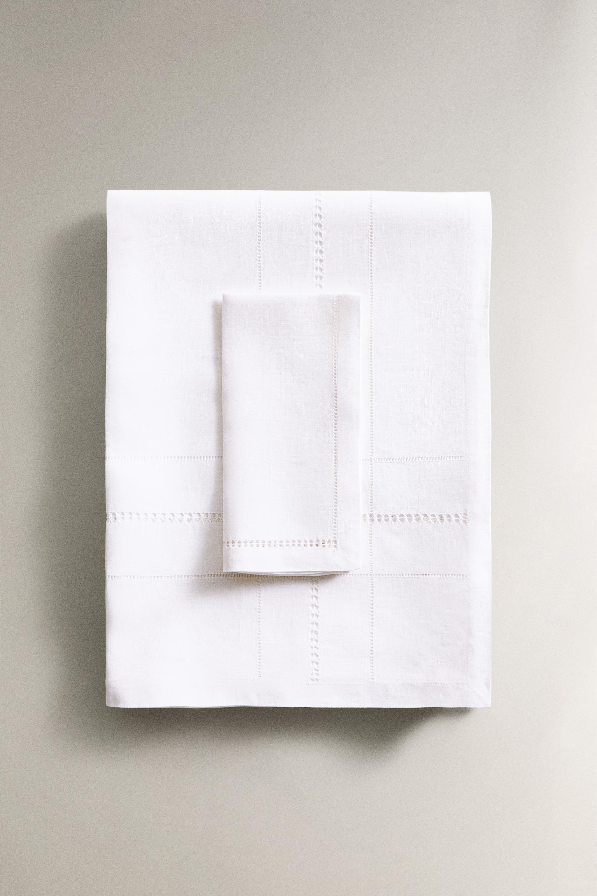 EMBROIDERED LINEN HEMSTITCHED TABLECLOTH